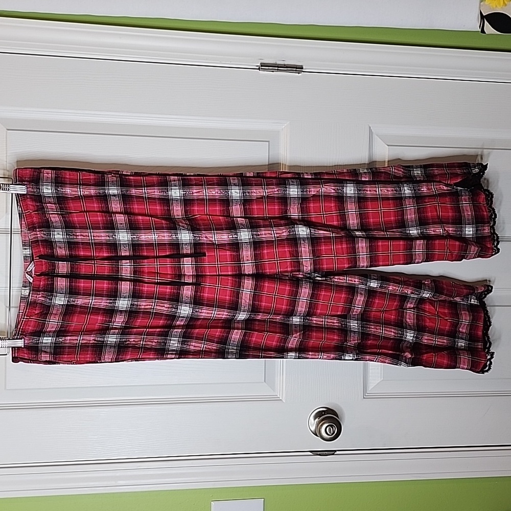 Victoria's Secret Plaid Flannel Lace Trimmed Pajama Pants Glitter Thread, M